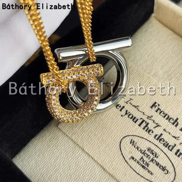 Báthory Elizabeth High Quality Vintage Golden Double Pendant Chain Necklace For Woman Luxury Jewelry Collares Para Mujer - Image 2