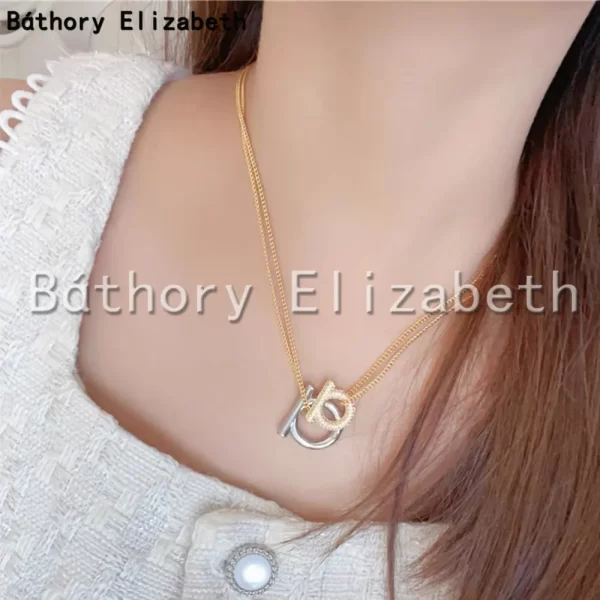 Báthory Elizabeth High Quality Vintage Golden Double Pendant Chain Necklace For Woman Luxury Jewelry Collares Para Mujer - Image 4