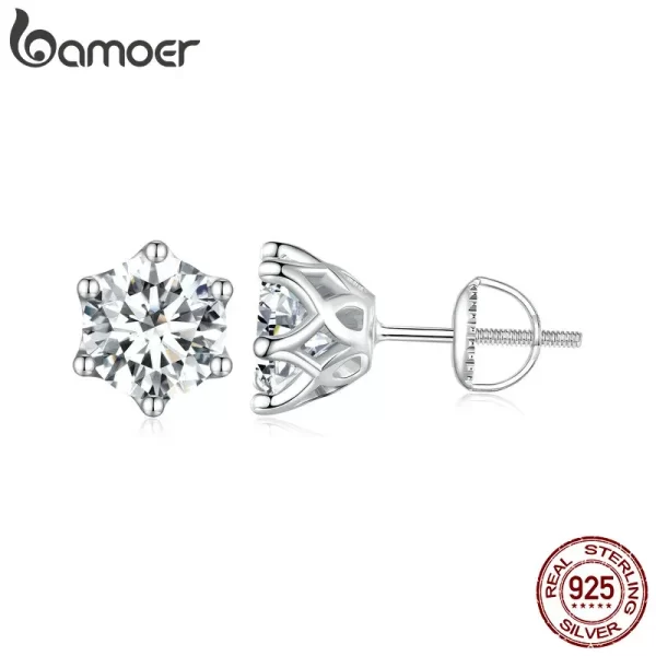 BAMOER Classic Moissanite Stud Earrings, S925 Silver D Color Brilliant Round Cut Lab Created Diamond Wedding Engagement Earrings