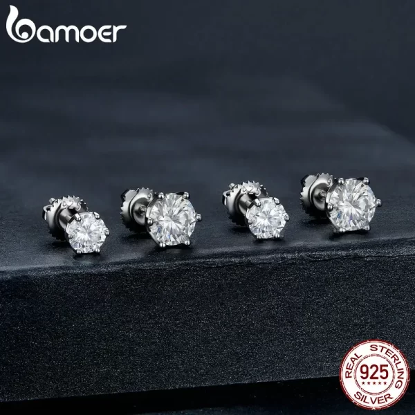 BAMOER Classic Moissanite Stud Earrings, S925 Silver D Color Brilliant Round Cut Lab Created Diamond Wedding Engagement Earrings - Image 4