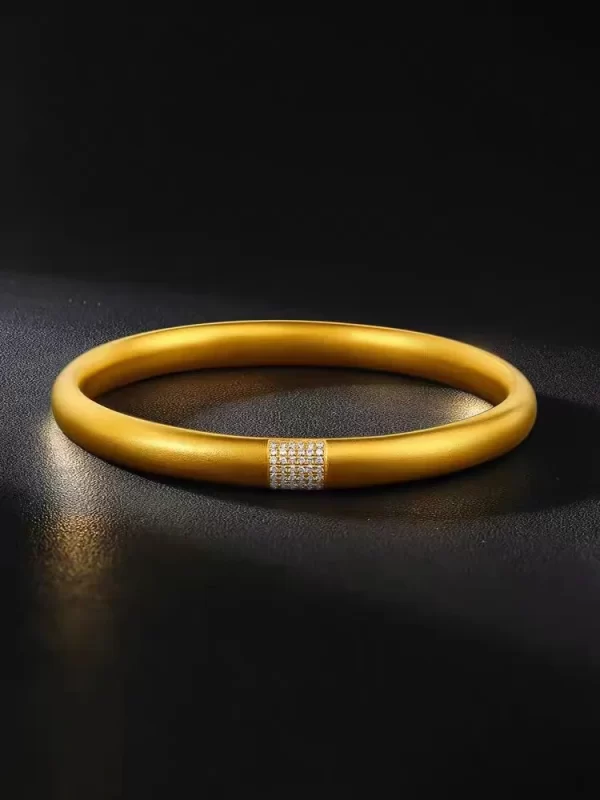 9999 real gold 24K yellow gold Fugui perfect bracelet Seiko ancient method inheritance row drill solid bracelet - Image 4