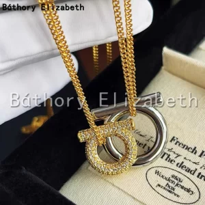 Báthory Elizabeth High Quality Vintage Golden Double Pendant Chain Necklace For Woman Luxury Jewelry Collares Para Mujer