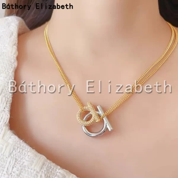 Báthory Elizabeth High Quality Vintage Golden Double Pendant Chain Necklace For Woman Luxury Jewelry Collares Para Mujer - Image 5