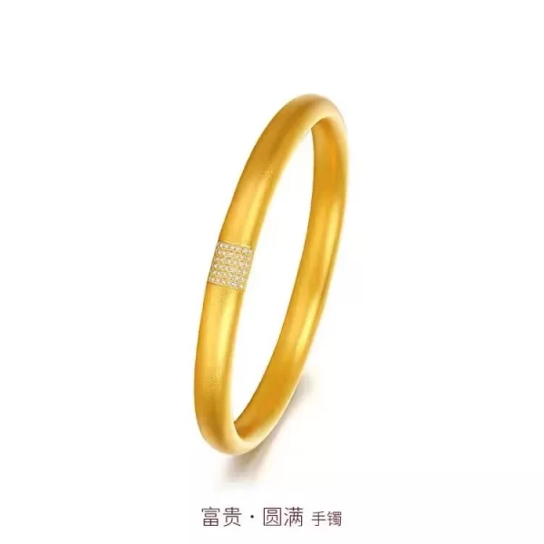 9999 real gold 24K yellow gold Fugui perfect bracelet Seiko ancient method inheritance row drill solid bracelet - Image 6