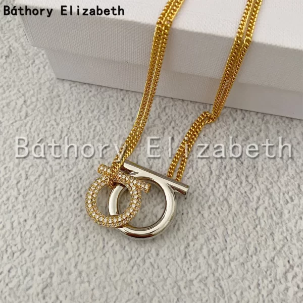 Báthory Elizabeth High Quality Vintage Golden Double Pendant Chain Necklace For Woman Luxury Jewelry Collares Para Mujer - Image 3