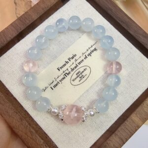 Original Design: Blue Moon（Aquamarine & Pink Strawberry Crystal Bracelet） - Image 3