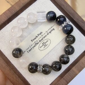 Original Design: Day and Night（Obsidian & White Asai Crystal Bracelet） - Image 3