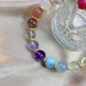 Original design: Mini Duobao crystal（Aquamarine & Pink Crystal & Green Strawberry Crystal & Citrine & Amethyst & White Crystal Bracelet） - Image 3