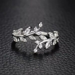 New Leaf Ring Copper Inlaid Zircon Men's and Women's Adjustable Size Open Ring - Image 4