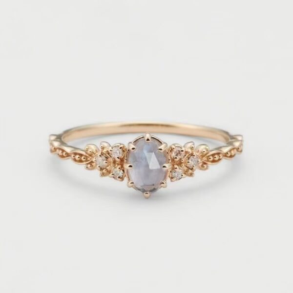 New Japanese inlaid natural cordierite olive tree leaf purple diamond zircon ring women's happiness and fashion - Image 4