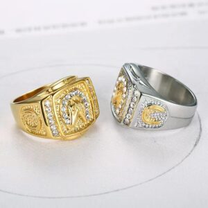 Popular hip hop ring men's gold-plated diamond horse head men's ring - Image 3